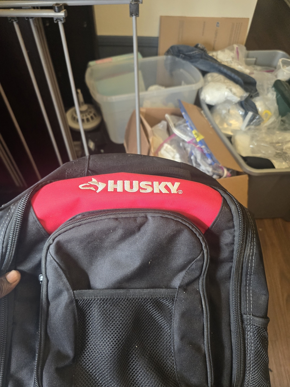 Men's Black and Red Backpack with Front Organizer